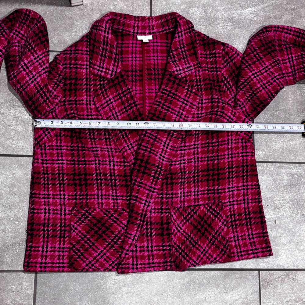 J. Jill Plaid Chenille Blazer Women XL TALL Pink‎ Black Open Front Academia $149 - Picture 8 of 10